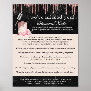 Poster Segurança Consciente de rosa Dourado Nail Salon Co