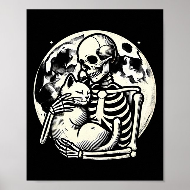 Poster Segurando o Gatinho Gótico do Halloween do Skull S (Frente)