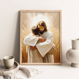 Poster Seguro com Ele, Arte Cristã, Jesus Abraçando um Ho