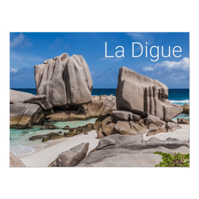 Póster Seicheles La Digue Anse Marron Beach Vintage (Frente)