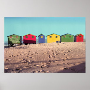 Poster Seis cabanas coloridas   Cape Town da praia,