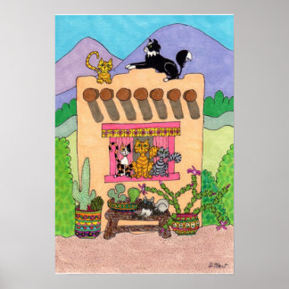 Poster Seis gatos em uma casa laranja da Adobe
