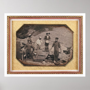Poster Seis mineiros com balancim, carrinhos de mão de