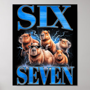 Poster Seis Sete 67 Meme Engraçado Capybara Bootleg Gráfi
