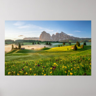 Poster Seiser Alm, cumes da dolomite, Italia