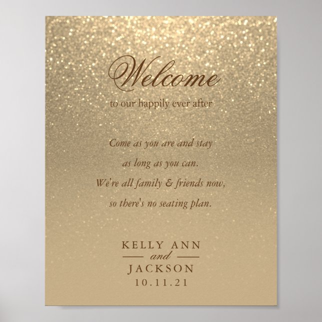 Poster Seita de Casamento de Boas-vindas - Dourada Glitte (Frente)
