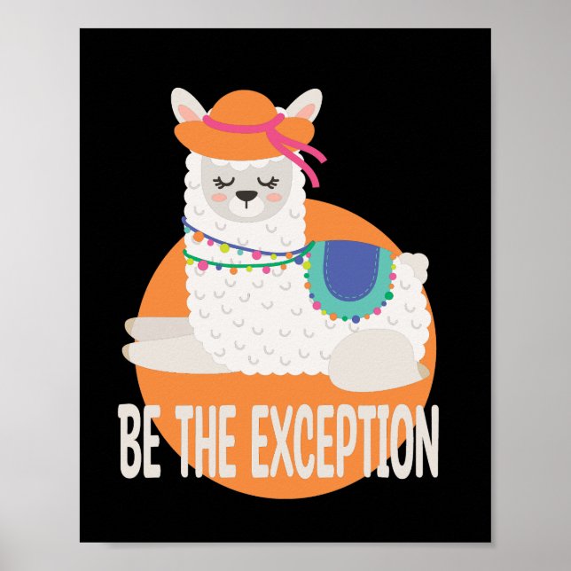 Poster Seja A Exceção Kawaii Funny Llama White & Orange (Frente)