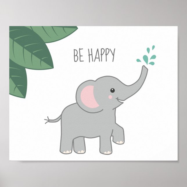 Poster Seja Feliz Elefante Bebê Churrasco de Bebê ou Berç (Frente)