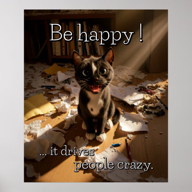 Poster Seja Feliz Gato - Paper Mess Edition (Frente)