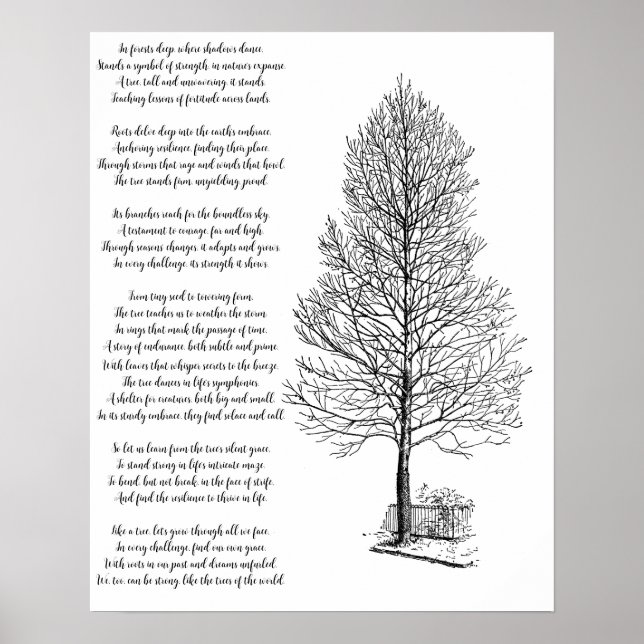 Poster Seja Forte Como a árvore arte e Poema (Frente)