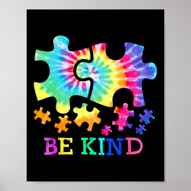 Poster Seja Gentil Autismo Peças de Quebra-Cabeça Tie Dye (Frente)