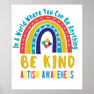 Poster Seja gentil com a consciência do Autismo Arco-Ír