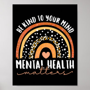 Poster Seja gentil com sua mente Leopard Rainbow Mental H
