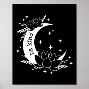 Poster Seja Gentil Luna e Flor de Lótus Lua Ioga Meditaçã