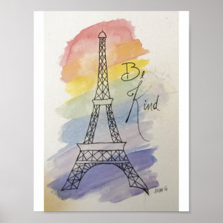 Póster Seja Kind Watercolor e Tinta