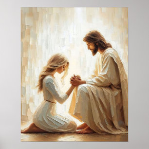 Poster Seja perdoado, pintura cristã, Jesus e Mulher