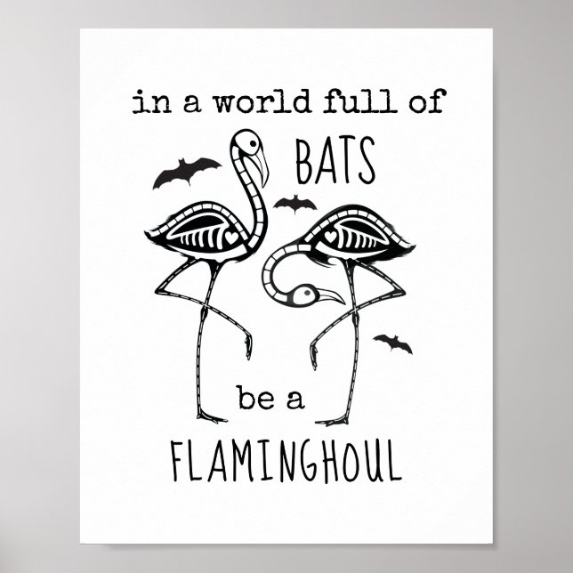 Poster Seja um Flaminghoul Flamingo Bats Skeleton Hallowe (Frente)
