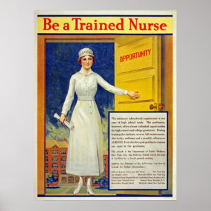 Poster Seja uma enfermeira treinada, vintage restaurado
