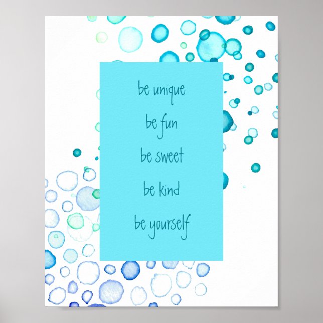 Poster Seja Única, Seja Você Mesmo Pontos De Aquarela (Frente)
