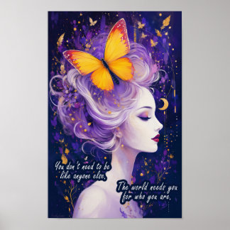 Poster Seja Você Mesma Mulher Borboleta Arte Inspiradora
