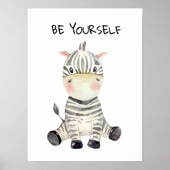 Poster Seja Você Mesmo Aquarela Zebra Bebê (Frente)