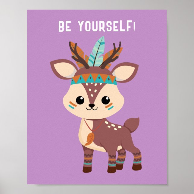 Poster "SEJA VOCÊ MESMO!" Deer, Lavanda, Sua Mensagem (Frente)