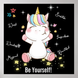 Poster Seja Você Mesmo! Unicórnio mágico. Editável