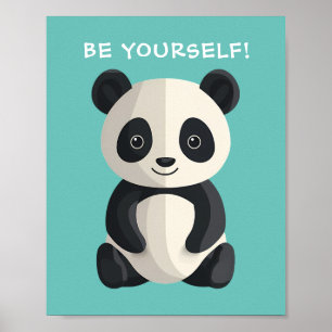 Poster "SEJA VOCÊ MESMO!" Urso Panda, Sua Mensagem/Nome,