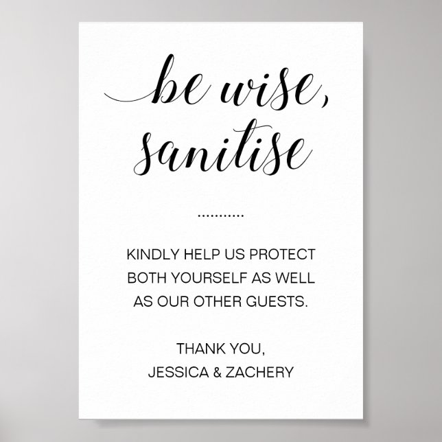 Poster Seja Wise Sanitize Hand Sanitiser Weding (Frente)