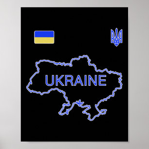 Poster Seleção Ucraniana de Futebol Ukr Mapa e Tridente J