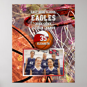 Poster seleção vermelha de meninas, cores, basquetebol
