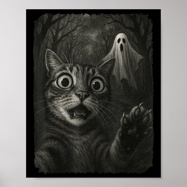 Poster Selfie De Gata Dia de as Bruxas engraçado Com Ghos (Frente)