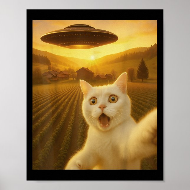Poster Selfie De Gato Com Alienígena Ufo Gatos Engraçados (Frente)
