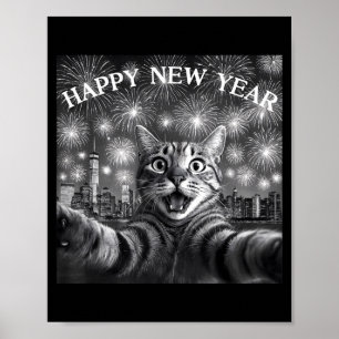 Poster Selfie de Gato Com Contagem Regressiva de Fogos Di