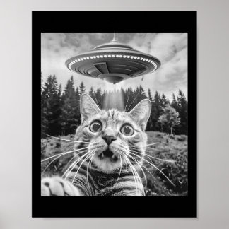 Poster Selfie de Gato Com Ufo Alien Gato Engraçado Para H