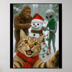 Poster Selfie De Gato De Natal Engraçado Com Alienígena D