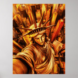 Poster Selfie-Style Statue of Liberty Oil Painting