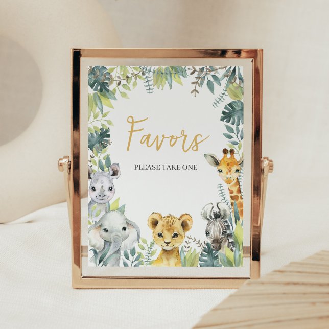 Poster Selgle Safari Wild Um Chá de fraldas Favorece (Greenery Safari Animals Baby Shower Favors Sign)