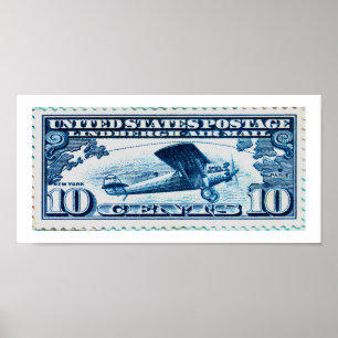 Póster Selo de correio aéreo de Lindberg de 10 centavos