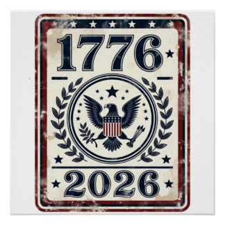 Póster Selo Patriótico Águia Vintage 1776 2026