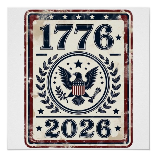 Póster Selo Patriótico Águia Vintage 1776 2026 (Frente)
