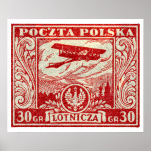 Poster selo polonês do correio aéreo 1925 30gr