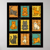 Selo Postal de Gatos de Ioga Praticando Meditação