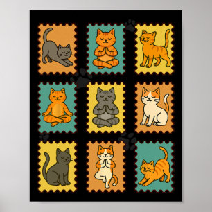 Poster Selo Postal de Gatos de Ioga Praticando Meditação