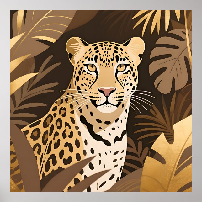 Poster Selva Boho da Onça Dourada Vida Selvagem (Frente)