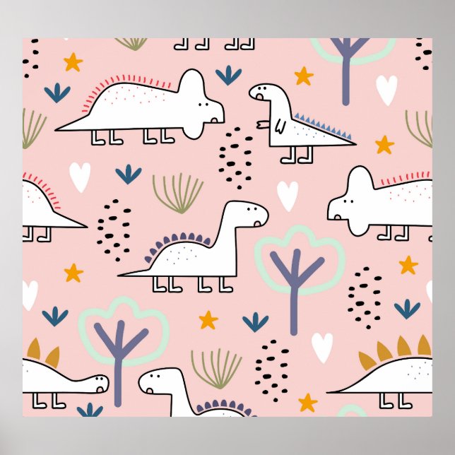 Poster Selva do Dinossauro: Ilustração Infantil Vintage (Frente)