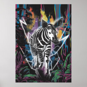 Poster Selva Elétrica Okapi com Neon Lightning