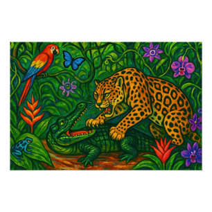 Póster "Selva Rivais" - Retrato Colorido de Vida Selvagem
