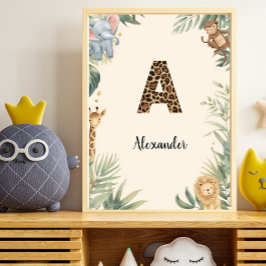 Poster Selva Safari Nome Personalizado Monograma A Berçár