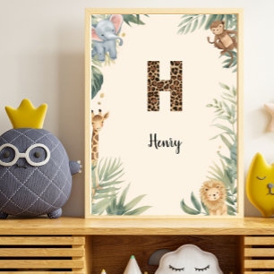Poster Selva Safari Nome Personalizado Monograma H Berçár